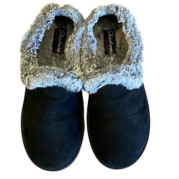 Skechers Memory Foam Slippers Fur Lined Sz 7 Black/Gray #45Q - Picture 3 of 10
